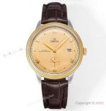 TW Factory Copy Omega De Ville Prestige 8802 Men's Watches Gold-Steel Case Brown Leather Strap